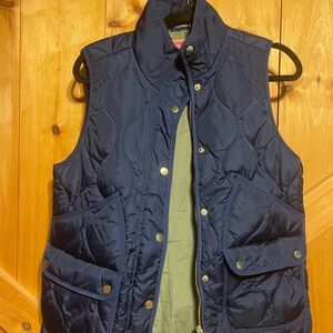 J. Crew Signature Puffer Navy Quilted Women's Vest Gold Details Medium